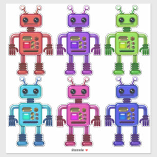 Sex Cute Colorful och Roligt Robot Friends Klistermärken