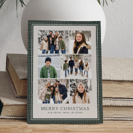 Sex fotokollage enkel grön ram jul julkort
