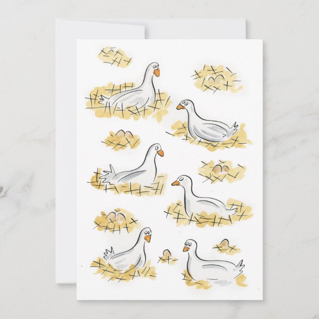 Sex gäss som värper inbjudningar (Framsida)