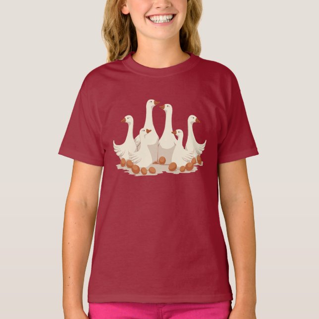 Sex gäss som värper Utklippt stencilstil 2 T Shirt (Framsida)