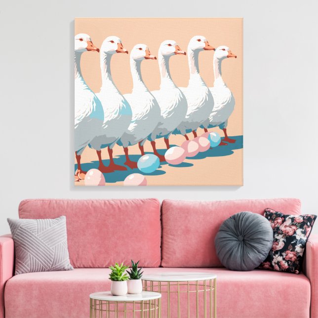 Sex gäss som värper Utklippt stencilstil 3 Canvastryck (Insitu (Vardagsrum))