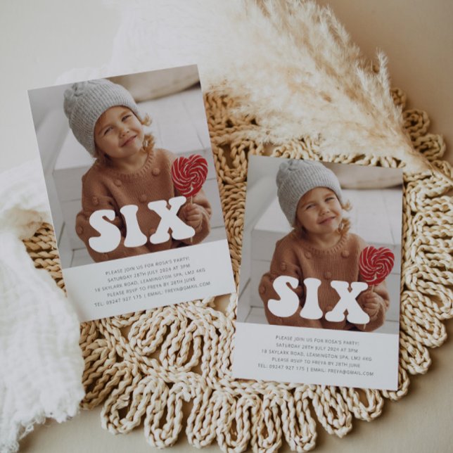 Sex - inbjudan till Groovy Photo Birthday (Six - Groovy Photo Birthday Invitation)