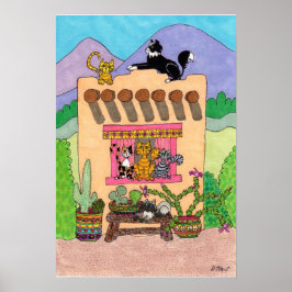 Sex katter i en Orange i Adobe House Poster