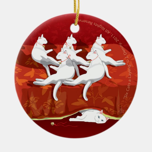 Sex katter som värper...Julgran Julgransprydnad Keramik (Framsidan)