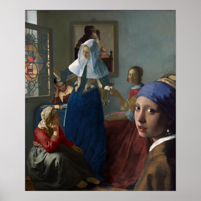 Sex kvinnor samlas - av Johannes Vermeer Affisch (Framsidan)