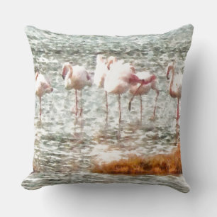 Sex lamingos A Wading Watercolor Kudde