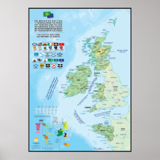 Sex nationer celtiques carte multilingual poster