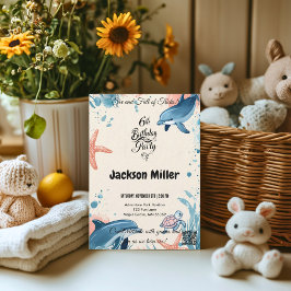 Sex och Fullt av Tricks 6e Birthday Indigo & Coral Inbjudningar