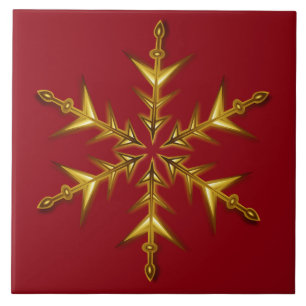 Sex poäng Golden jul Star over Red BackDrop Kakelplatta