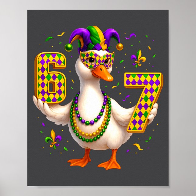 Sex Sju 67 Meme Goose Med Jesterhatt &amp; Pärlor Poster (Framsidan)