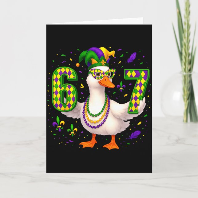 Sex Sju 67 Meme Goose Med Jesterhatt & Pärlor Kort (Framsida)