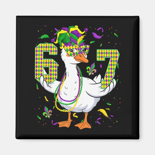 Sex Sju 67 Meme Goose Med Jesterhatt & Pärlor Magnet (Framsidan)
