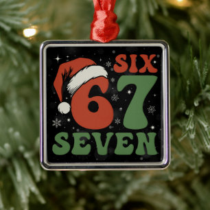 Sex Sju 67 Rolig Santa Hatt Jul Xmas Meme Julgransprydnad Metall
