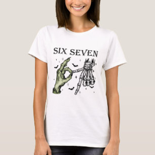 Sex Sju 6 7 Meme Rolig Häxa Skelett Händer T Shirt