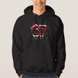 Sex Sju 6 7 Meme Rutig Design med Santa Hatt Hoodie