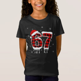 Sex Sju 6 7 Meme Rutig Design med Santa Hatt T Shirt