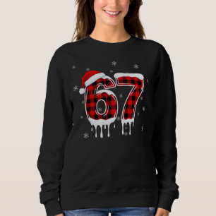 Sex Sju 6 7 Meme Rutig Design med Santa Hatt T Shirt