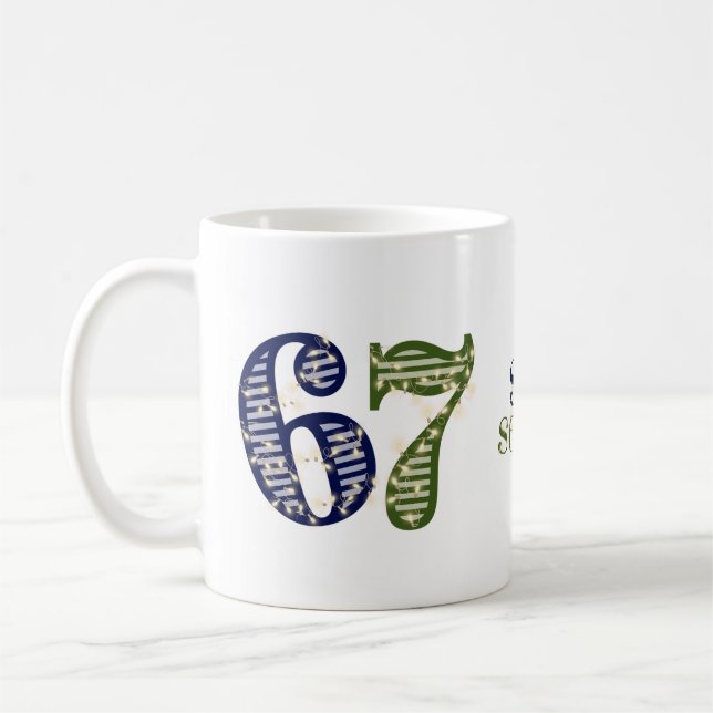 Sex Sju 6 7 Trend Blå & Grön Modern Kaffemugg (Vänster)