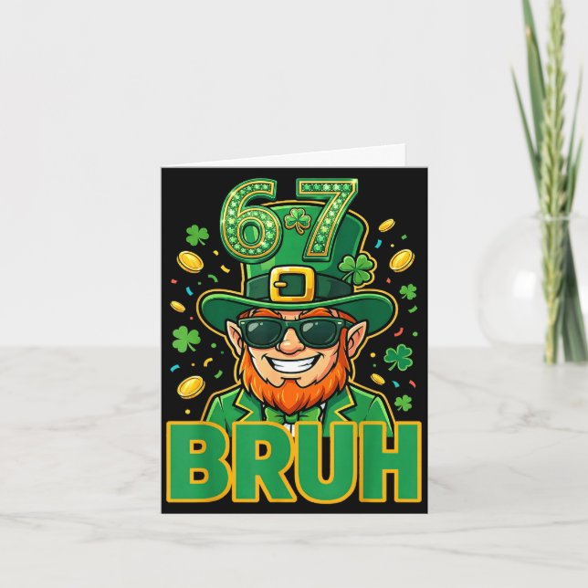 Sex sju bror st patricks day 67 meme leprechaun kort (Framsida)