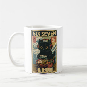 Sex Sju Bruh Vintage Katt Meme Present för Män Kvi Kaffemugg