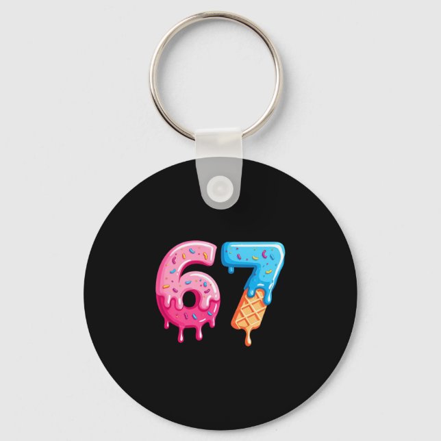 Sex Sju Glass Drip Cool Meme 67 Rollig Nummer Nyckelring (Framsida)
