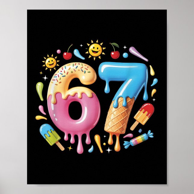 Sex Sju Glass Drip Cool Meme 67 Rollig Nummer Poster (Framsidan)