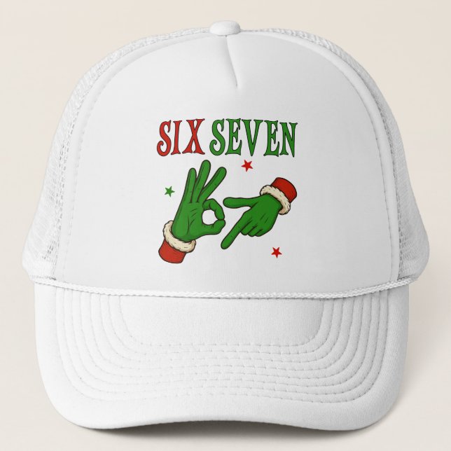 Sex Sju Grinch Hand OK Tecken Trendig Jul  Keps (Framsida)