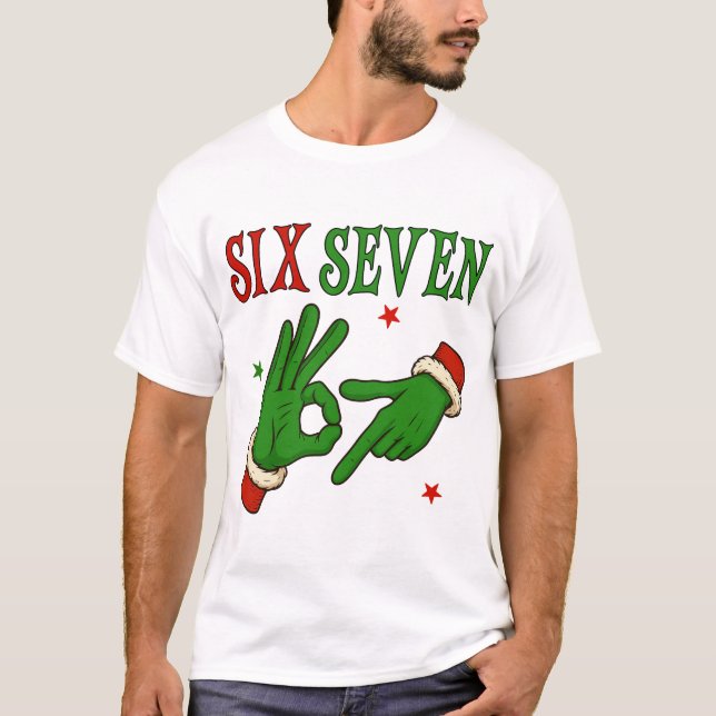 Sex Sju Grinch Hand OK Tecken Trendig Jul T Shirt (Framsida)