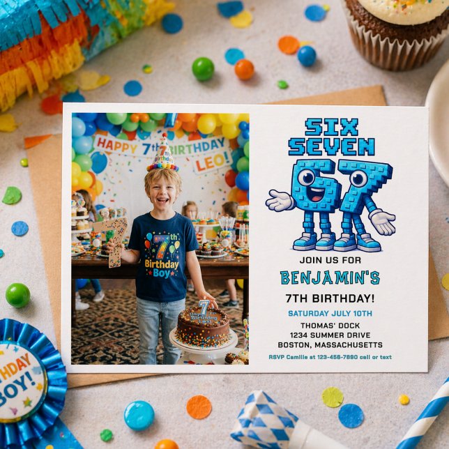 Sex Sju Meme 7-års födelsedagsfest | Roligt Trendi Inbjudningar (Six Seven Meme 7th Birthday Party | Funny Trendy Invitation
)