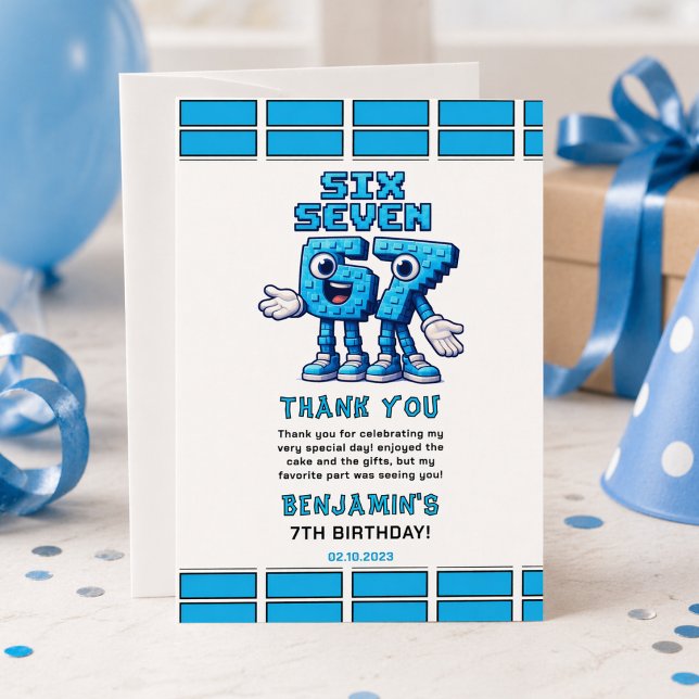 Sex Sju Meme 7-årsdag | Roligt Trendigt Tack Kort (Six Seven Meme 7th Birthday | Funny Trendy Thank You Card
)