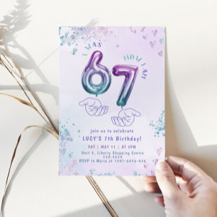 Sex Sju Meme Glitter Barn 7-års födelsedag Inbjudningar
