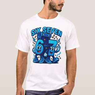 Sex Sju Rolig Tecknad Nummer Karaktärs Konst T Shirt