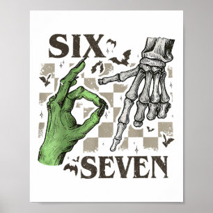 Sex Sju Skelett Handskylt Meme Halloween Kvinnor  Poster