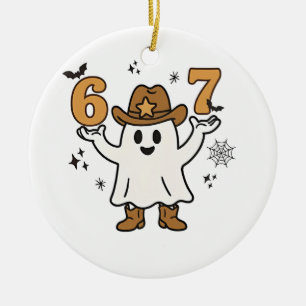 Sex Sju Skräck Halloween Sport 67 Mason Meme Julgransprydnad Keramik