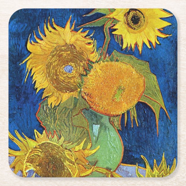 Sex solblommor, Van Gogh Underlägg Papper Kvadrat (Framsidan)