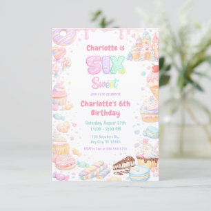 Sex söta pastellfärgade godis 6-årsdag inbjudningar