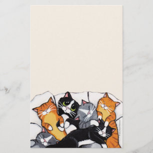 Sex sova katter noterar papper brevpapper