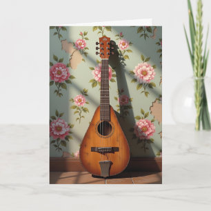 Sex-Stringade Dulcimer-Vintagens Blommigt födelsed Kort