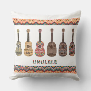 Sex Ukulele Mönster Pillow Kudde