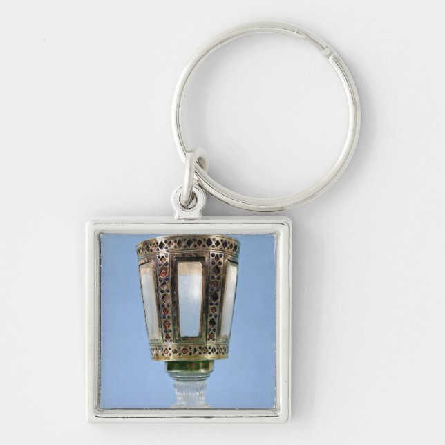 Sexhörnig kopp fyrkantig silverfärgad nyckelring (Framsidan)