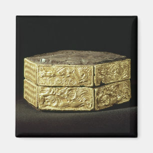 Sexhörnig pyxis som dekoreras med djur magnet