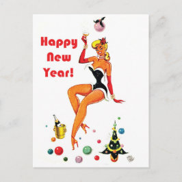 sexig pinup kvinna önskar dig gott nytt år champag vykort