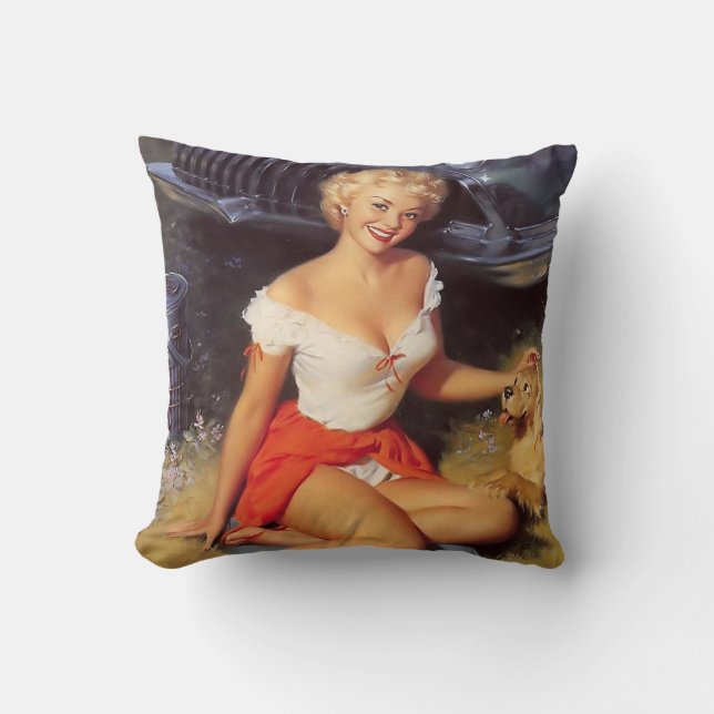 Sexig pinup med en gullig valp kudde (Framsida)