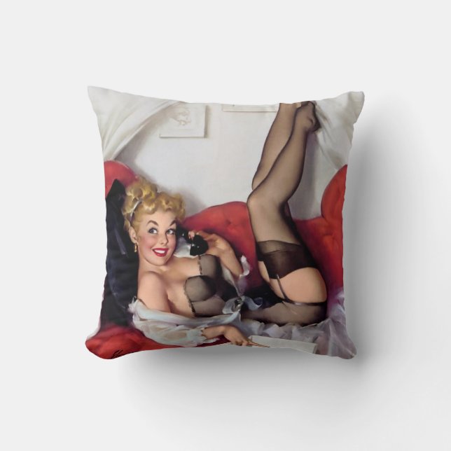 Sexig pinupflicka i säng kudde (Framsida)