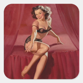 Sexig ♡ Vintage Pin up tjej ♡ Fyrkantigt Klistermärke