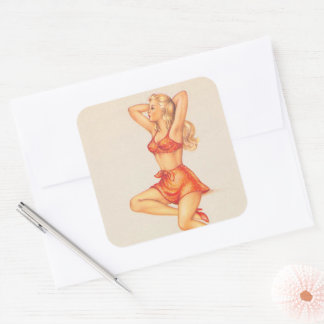 Sexig ! ♡ Vintage pinup tjej konst ♡ Fyrkantig dek Fyrkantigt Klistermärke