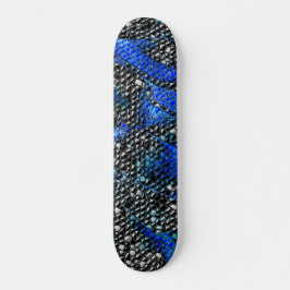 Sexkantig mosaik eller fiskskalor blå och svart mini skateboard bräda 18,5 cm