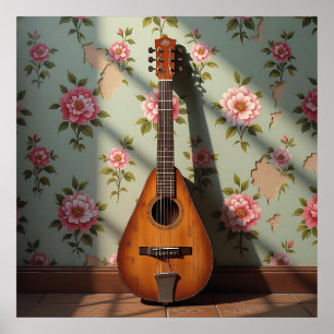 Sextängad Dulcimer Vintage Blommig Poster