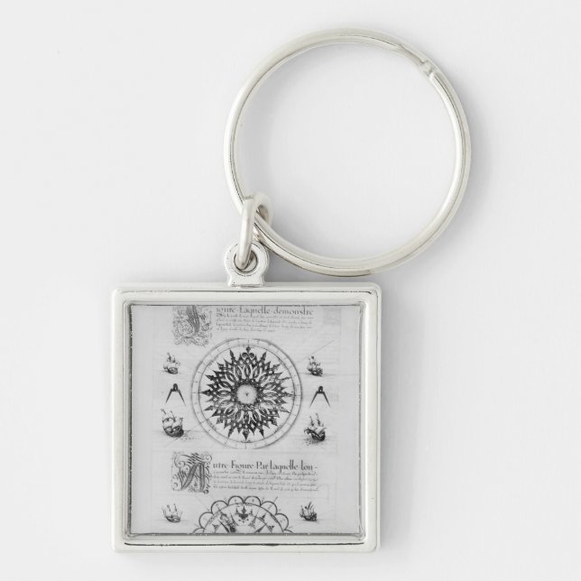 Sextant Fyrkantig Silverfärgad Nyckelring (Framsidan)