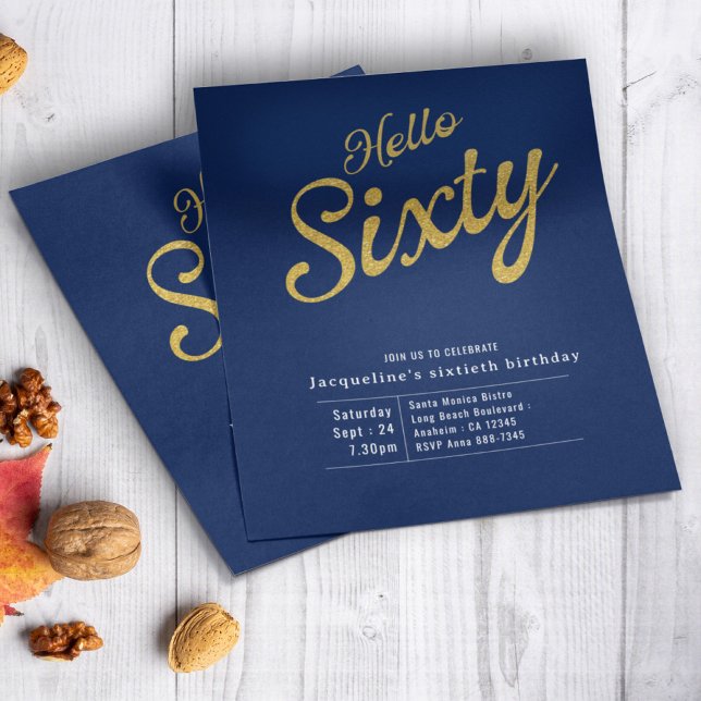 Sextio blå Guld budget 60:e födelsedagsinbjudan Flygblad (Skapare uppladdad)